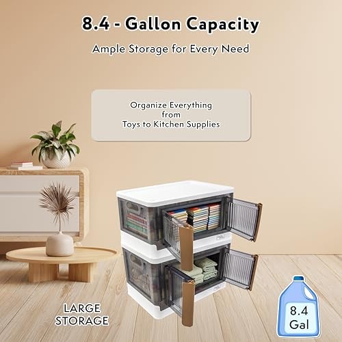 Quik Box 8.5 Gallon Stackable Storage Bins with Doors, Collapsible Organizer gallery