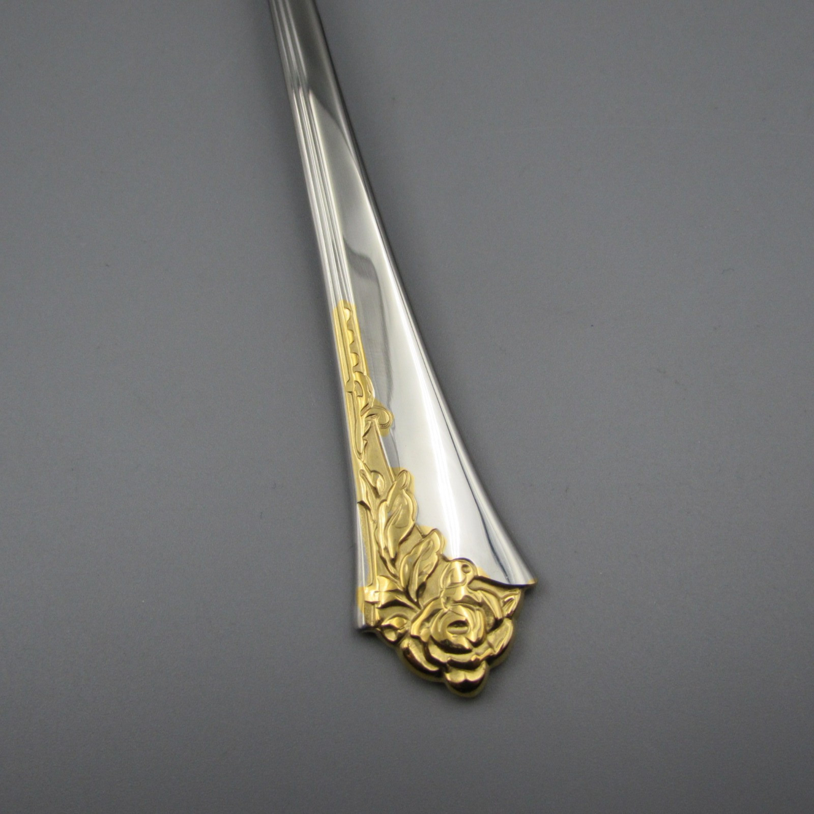 Oneida Stainless GOLDEN DAMASK ROSE Slotted Serving Spoon NOS USA gallery