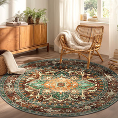 6FT Round Washable Boho Area Rug, Non-Slip Soft Faux Wool for Home & Office