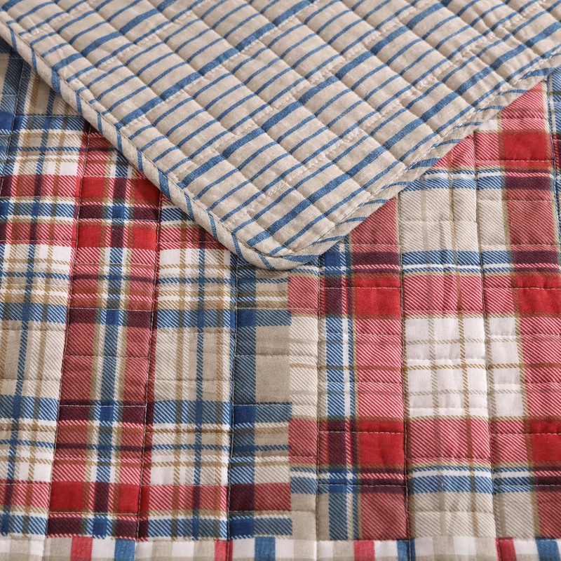 King Quilt Set Reversible Cotton Bedding Patchwork Shams Rustic Brown Indigo3pc gallery