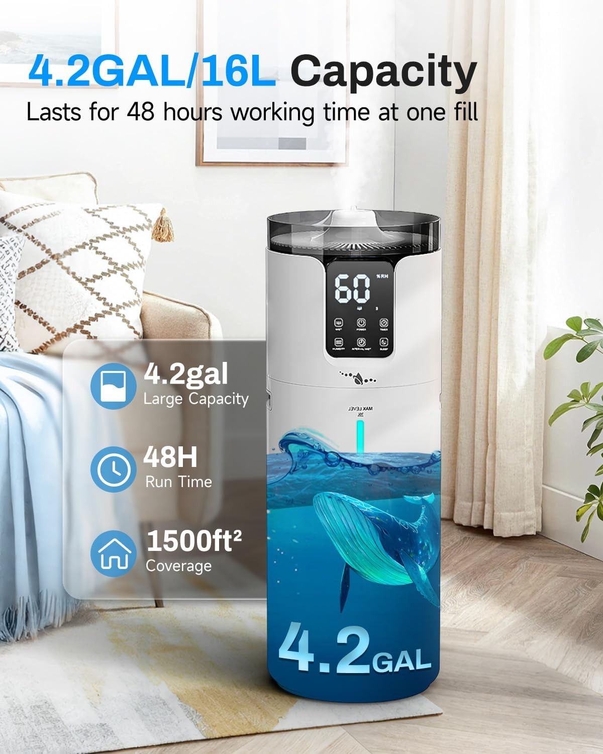 Humidifier Large Room, 4.2 Gal/16L Large Humidifier for 1500 sq.ft, 360° #R031 gallery