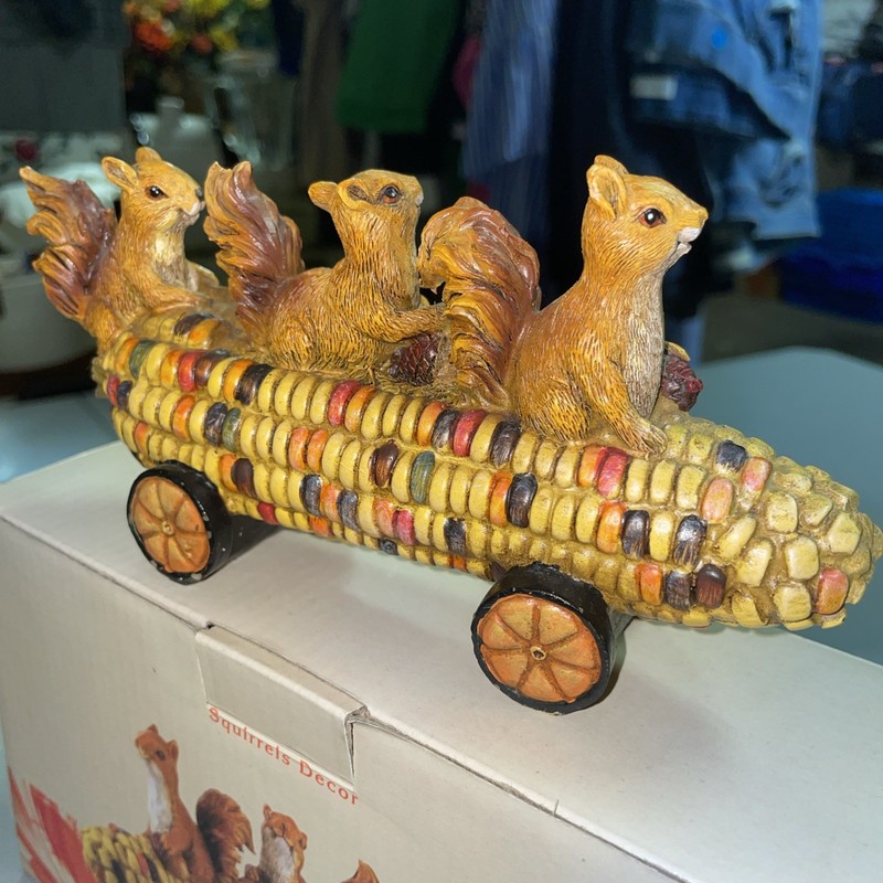 SQUIRRELS RIDING ON CORN INDIAN COB FALL COLORS - 7 INCHES LONG gallery
