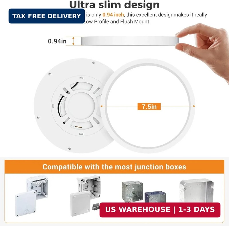 Flush Mount LED Ceiling Light Ultra Thin White 100W Eq 3000K-6500K Round Flat gallery