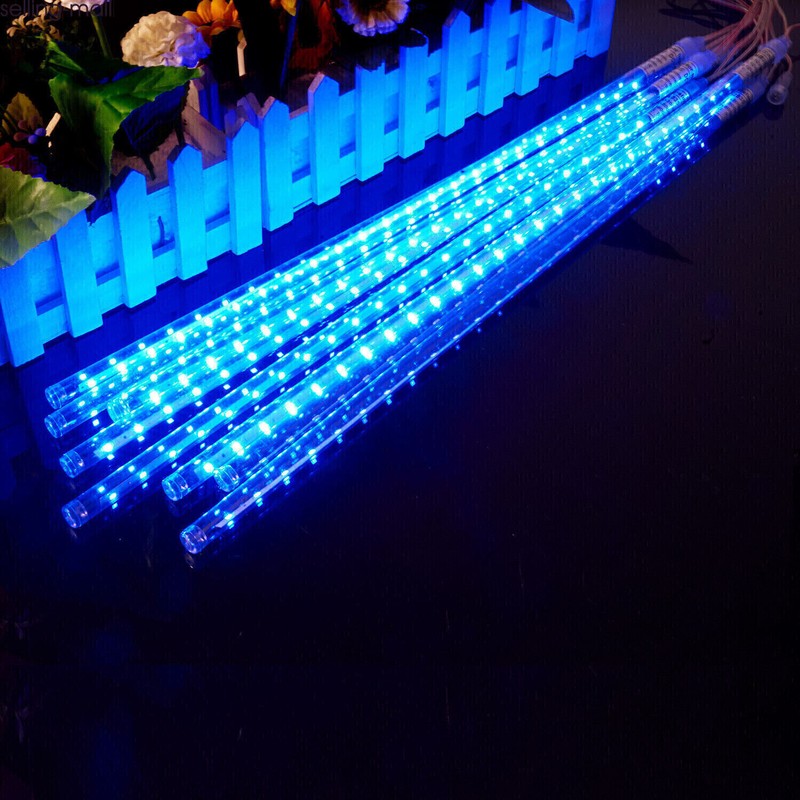 LED Meteor Shower Lights Outdoor Falling Rain Drop Icicle String Waterproof Blue gallery
