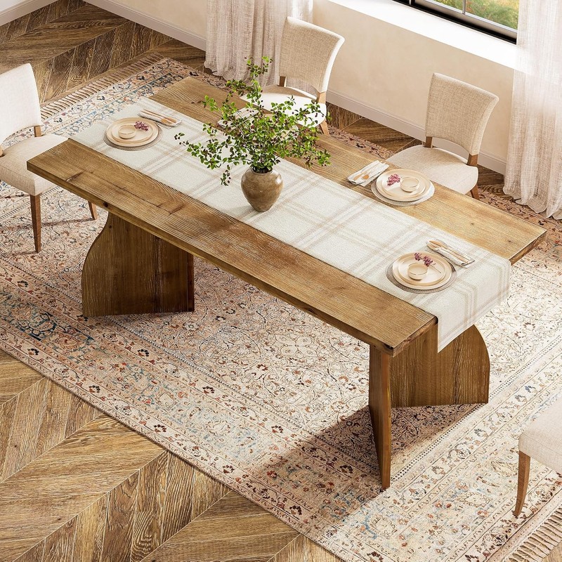 63-Inch Solid Wood Dining Table for 4-6, Farmhouse Rectangular Kitchen Table gallery