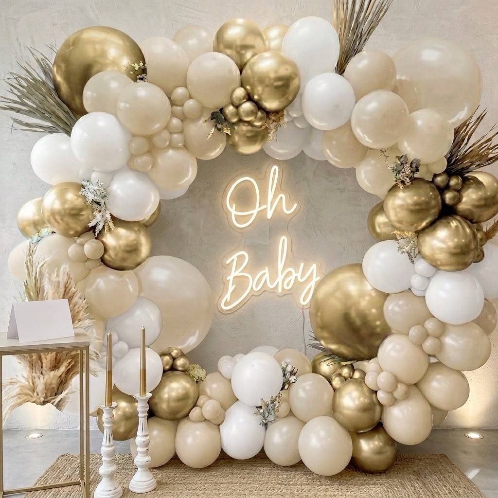 160pc Balloon Arch Kit Champagne White Gold Chrome Balloons with Manual Pump gallery