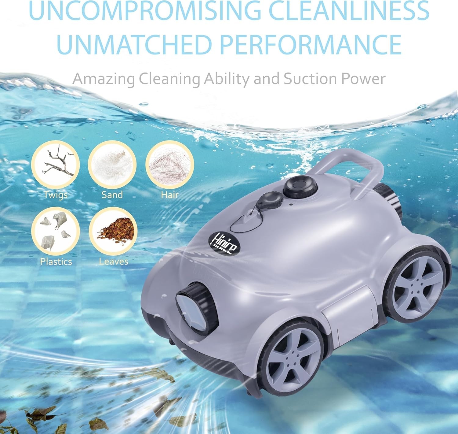 Hinice Cordless Robotic Pool Cleaner Automatic Vacuum 150 Min 2200 Sq.Ft. Gray gallery