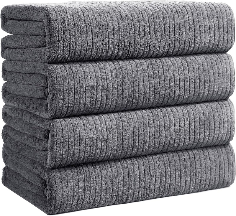4 Piece Bath Towels Set Grey Ultra Soft Microfiber 35 x 70 Inches Quick Dry gallery