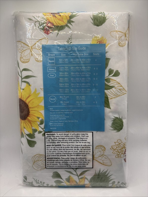 Summer Fun Vinyl Tablecloth 60” Round Fall Sunflower Picnic Party Camping gallery