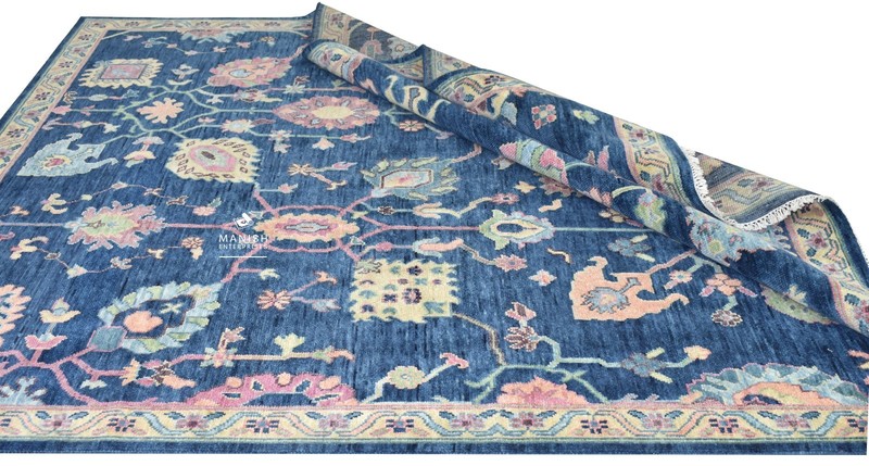 floral pattern navy blue Oushak rug Hand Knotted Rug 8x10, 9x12, 10x14 ft gallery