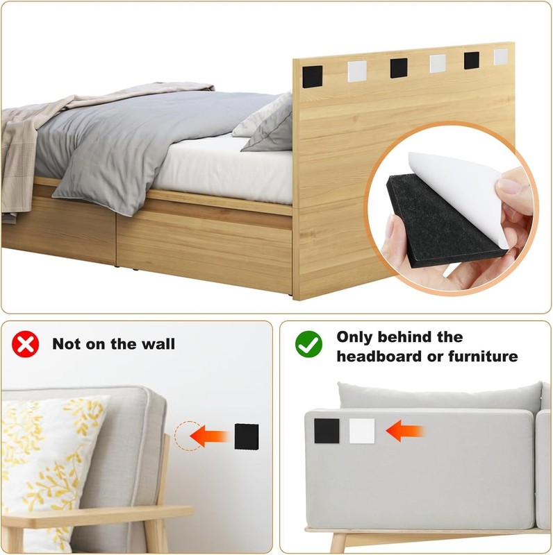 Square EVA Headboard Bumpers - Squeak Resistant Wall Protectors in Black & White gallery