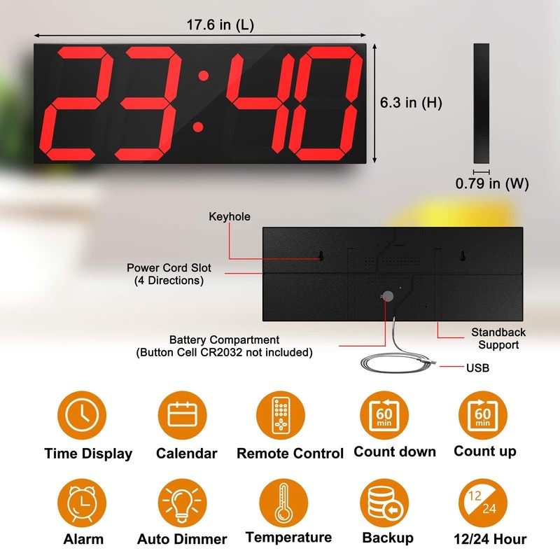 LED Large Digital Wall Clock, Oversize Wall Clock with 6” Numbers, Remote Con... gallery