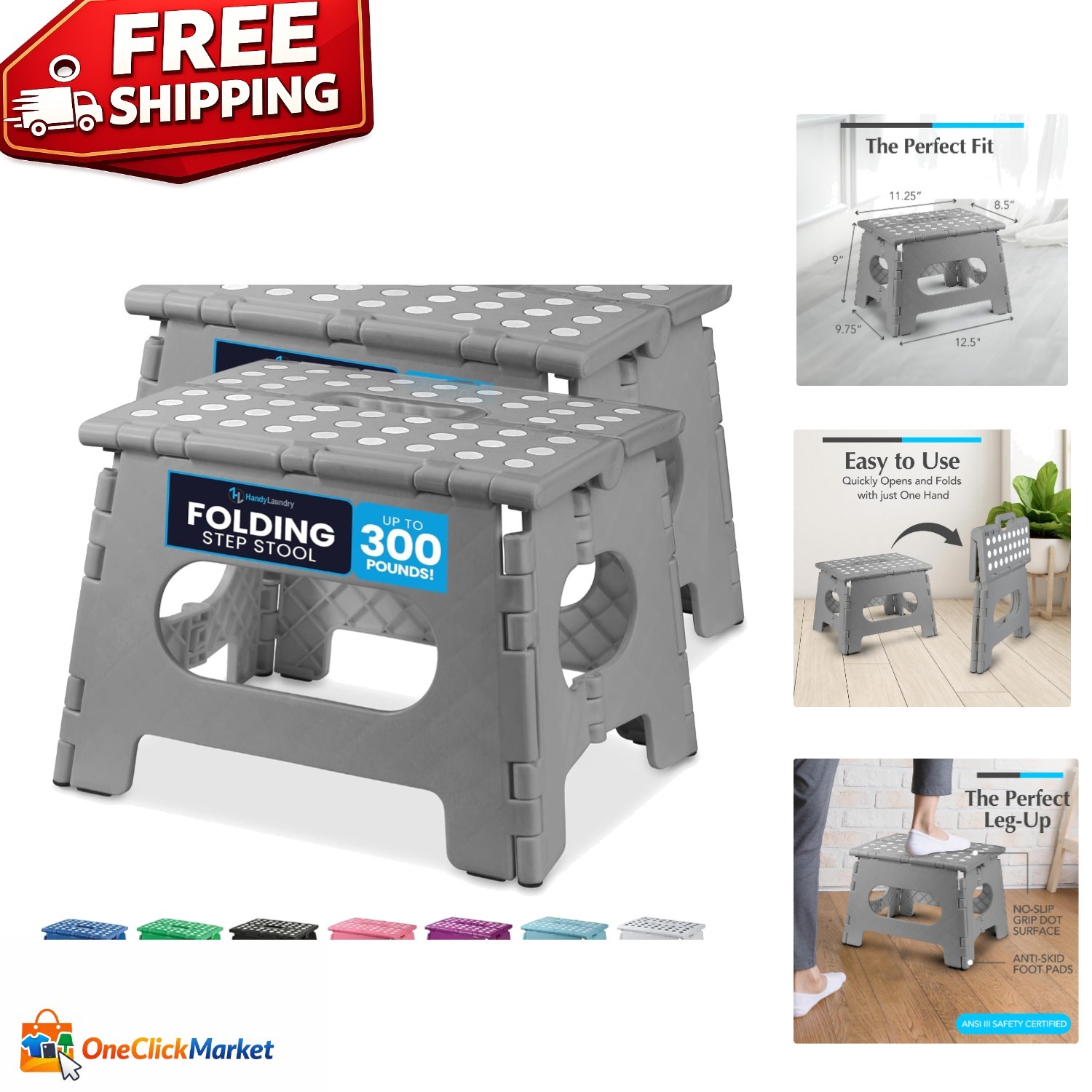 Space-Saving Folding Step Stool - Lightweight & Durable, Perfect for Home 2-Pack gallery