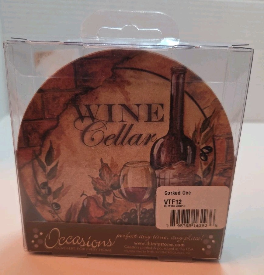 THIRSTYSTONE WINE CELLER COASTERS SET OF 4 Round NEW 4.25” Absorbent gallery