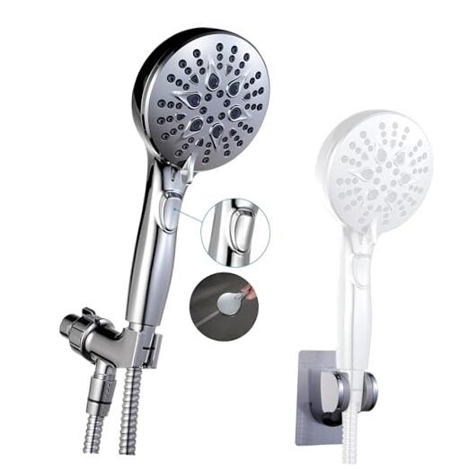 GwernKB Handheld Shower Head with on off Switch&Built-in Power Spray,7 Silver gallery