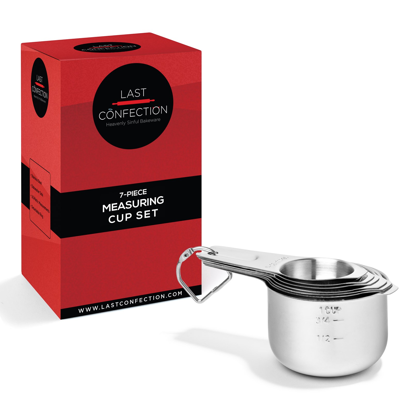 7pc Stainless Steel Measuring Cup Set for Dry Liquid Cooking Baking Ingredients gallery