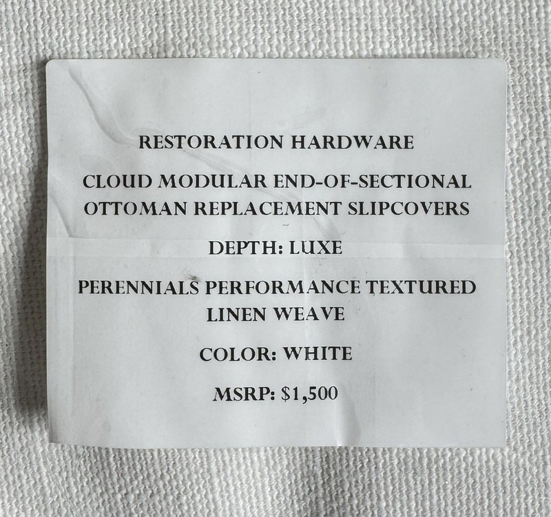 Restoration Hardware Cloud Modular Luxe Ottoman SLIPCOVER Text Linen Wve White gallery