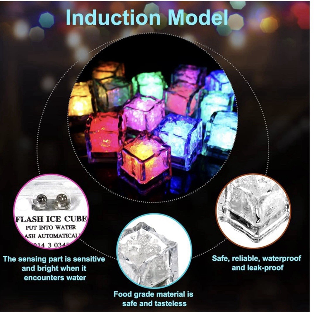 Light Up Ice Cubes 12 Pack Water Activated LED ~ Multicolor Flashing Reusable gallery