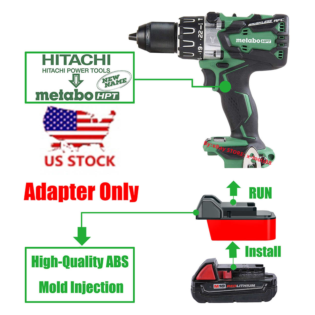 1x Milwaukee M18 Battery Convert To Metabo HPT 18v Cordless Drill Tools Adapter gallery