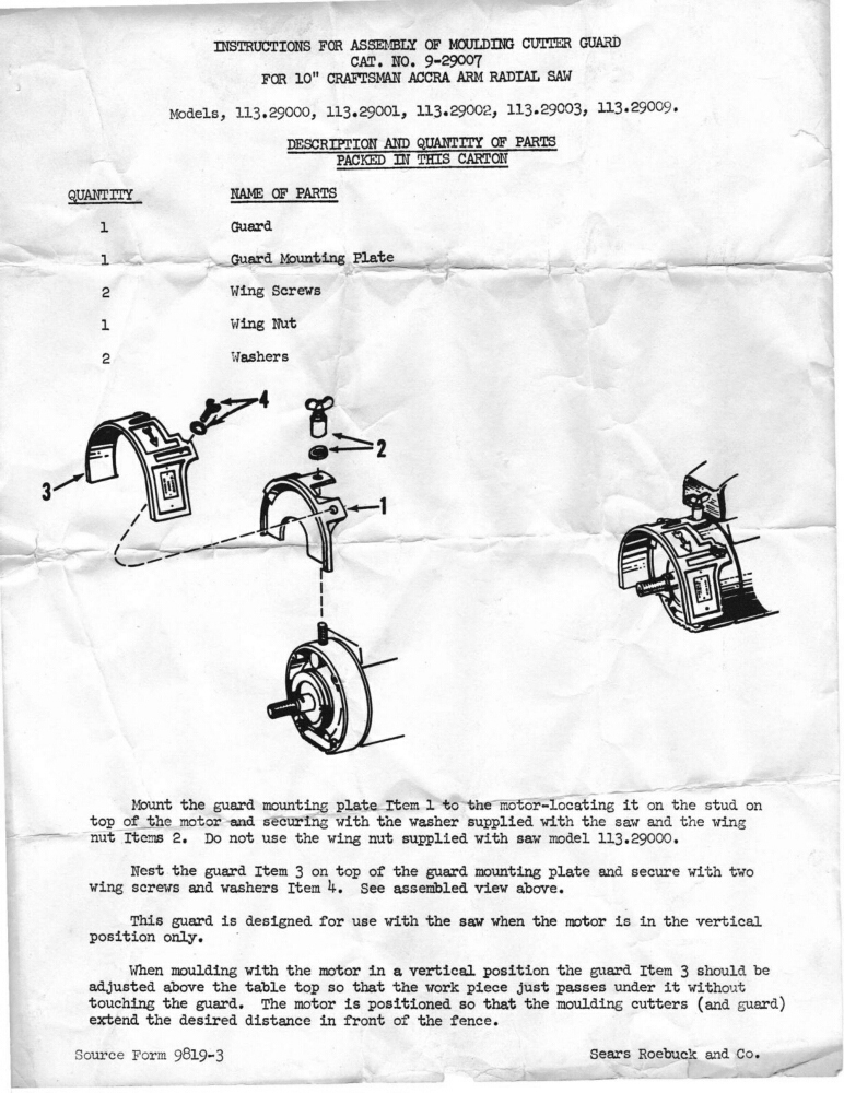 Craftsman 9-29007 Moulding Cutter Guard Assembly Instructions Instructions gallery