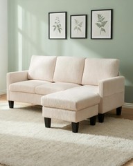 Small Sectional Couch L Shaped Sofa W/ Movable Storage Ottoman Corduroy