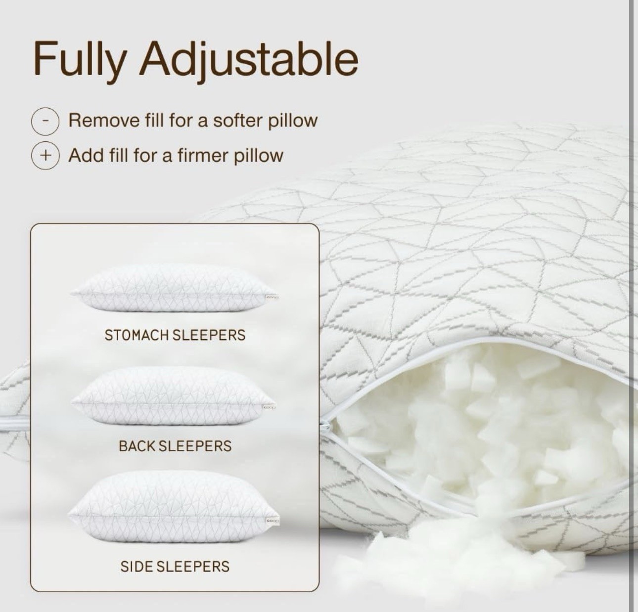 Coop Home Goods Original Adjustable Pillow Queen Size Bed Pillow Memory Foam gallery