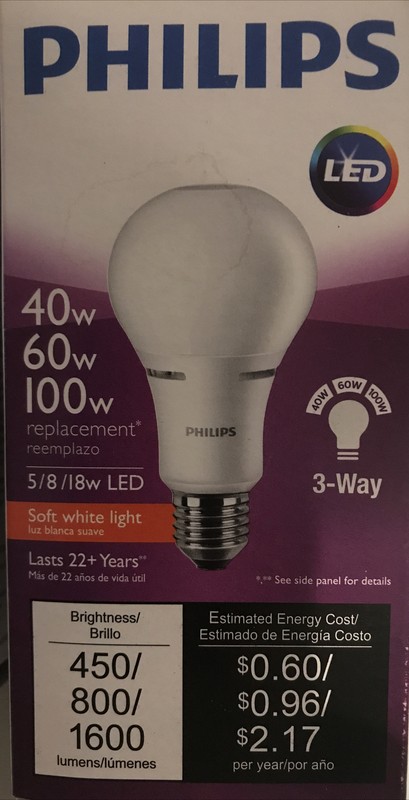 3-Philips LED 3-Way Light Bulb A21 - Soft White - 40/60/100W - Medium Base, 120v gallery
