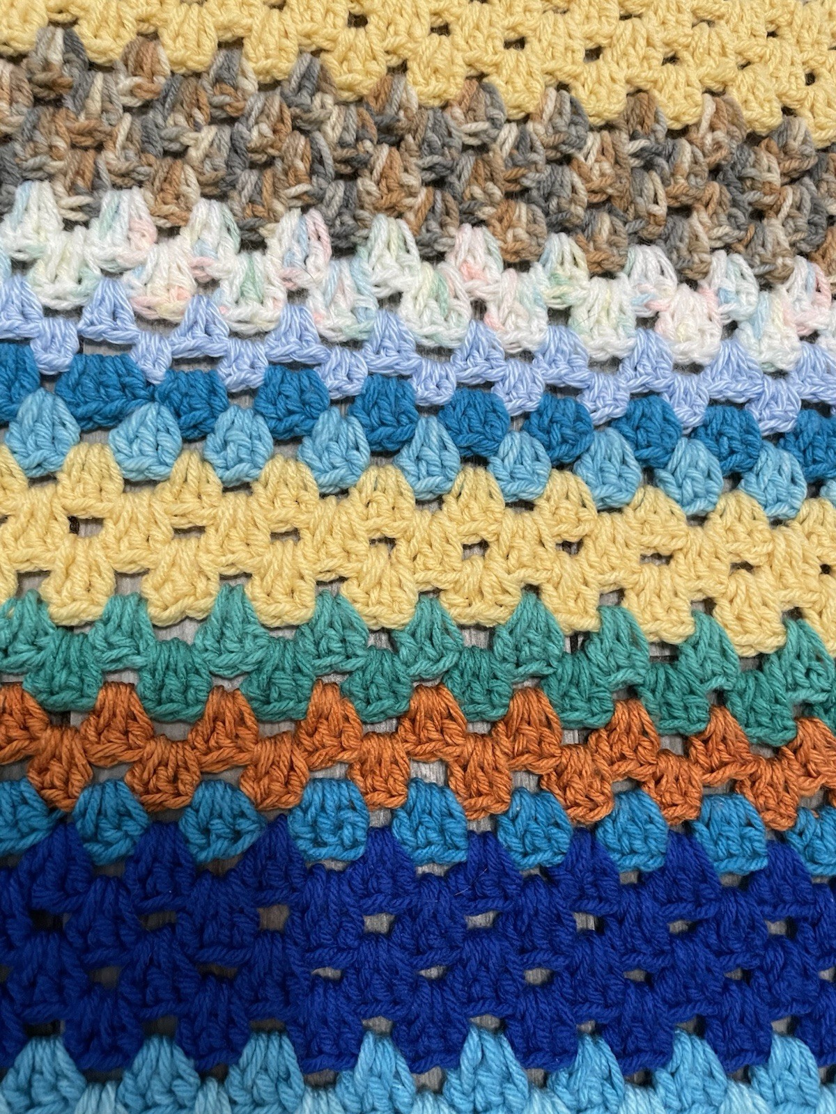 Vintage Crocheted Loose Waffle Knit Multicolor Afghan Throw Blanket 66” X 62” gallery
