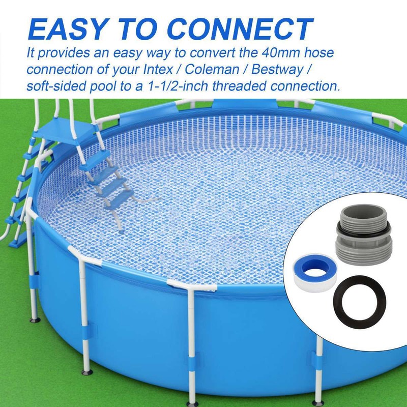 2X Adapter Conversion Kit For Intex Pools Connect 40MM Hose to 11/2 Inch Outlet gallery