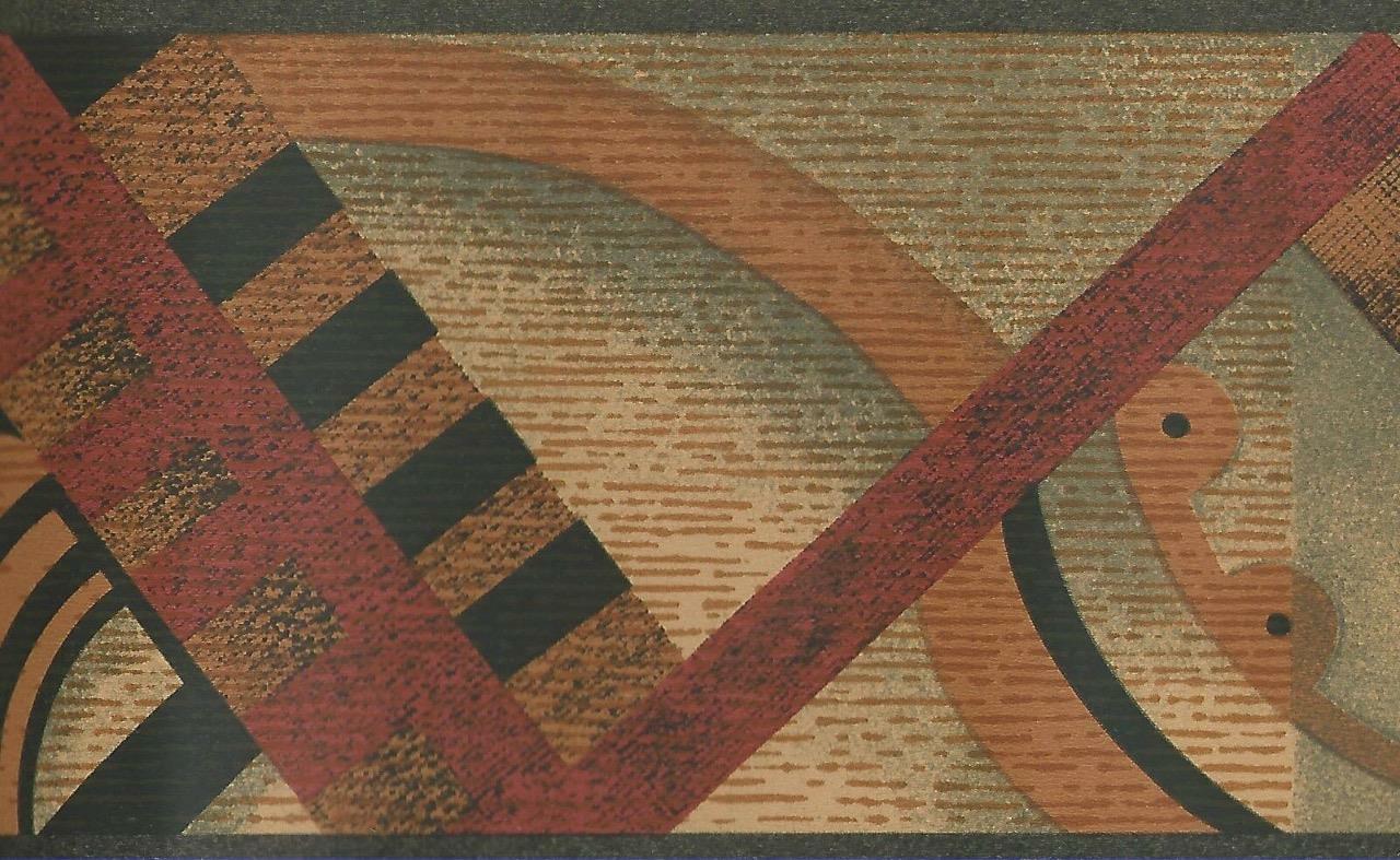 Contemporary Art Deco Rust Gold Black Modern Geometric Designed Wallpaper Border gallery