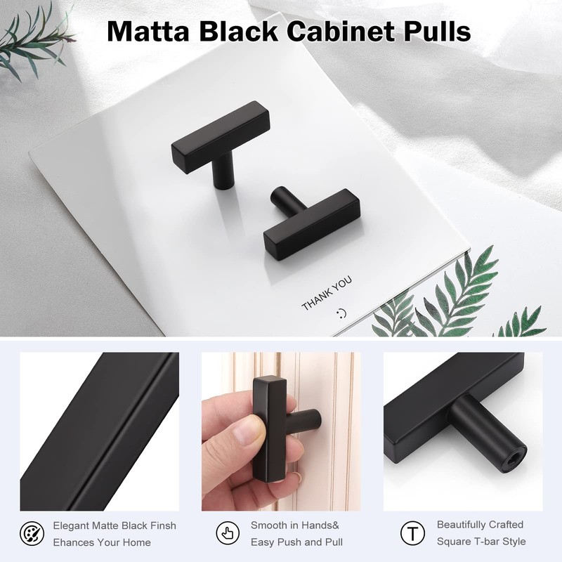 6 Pack Single Hole 2" Black Drawer Knobs and Pulls, Matte Black Cabinet Knobs... gallery
