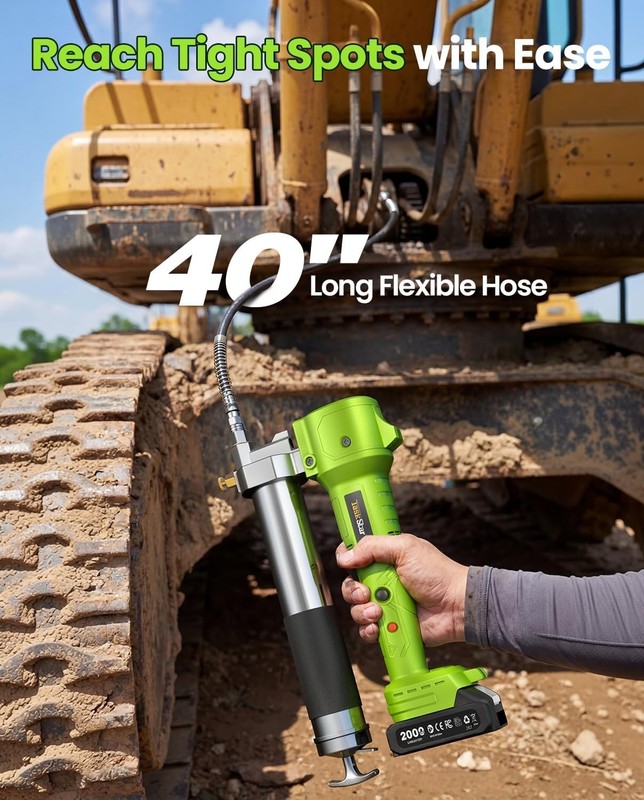 TaskStar Grease Gun Kit (Cordless, Electric, 2 Batteries, 40" Hose & LED Light) gallery