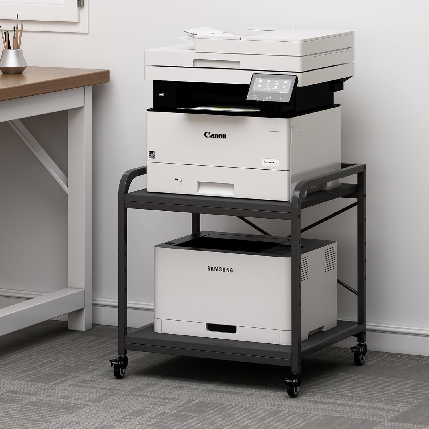 2 Tier Under Desk Printer Stand with Storage, 20 Inches Deep Large Printer Table gallery