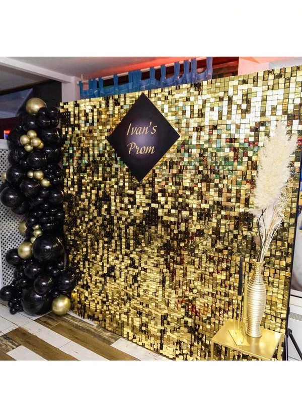 24/30pcs Shimmer Wall Backdrop Square Glitter Panels Birthday Wedding, Gold gallery