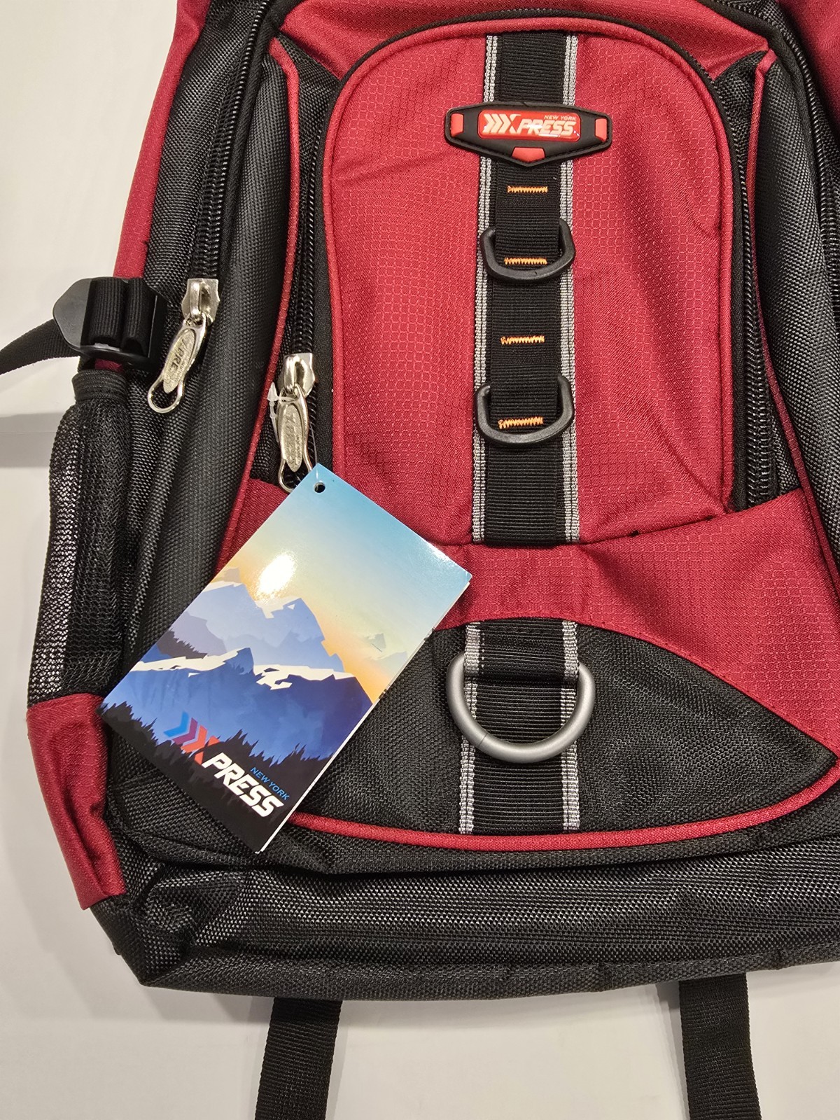XPRESS Red Black Hiking Backpack Reflective Stripes 4 Pockets Padded Straps 3