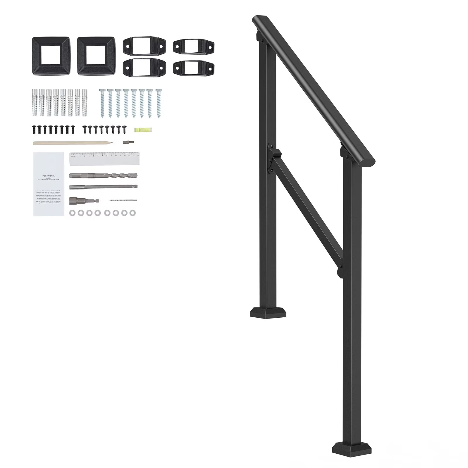 Outdoor Handrails for 2-3 Steps, Sturdy Carbon Steel Stair Rail Kit gallery
