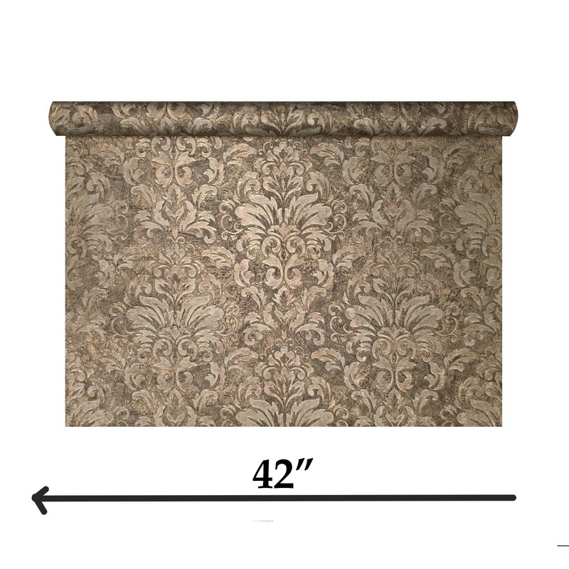 Embossed brown bronze metallic plaster textured Victorian damask Wallpaper rolls gallery