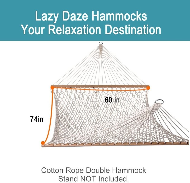 Hammocks Cotton Rope Double Hammock with Wood Spreader bar 450 Pounds Capacity gallery