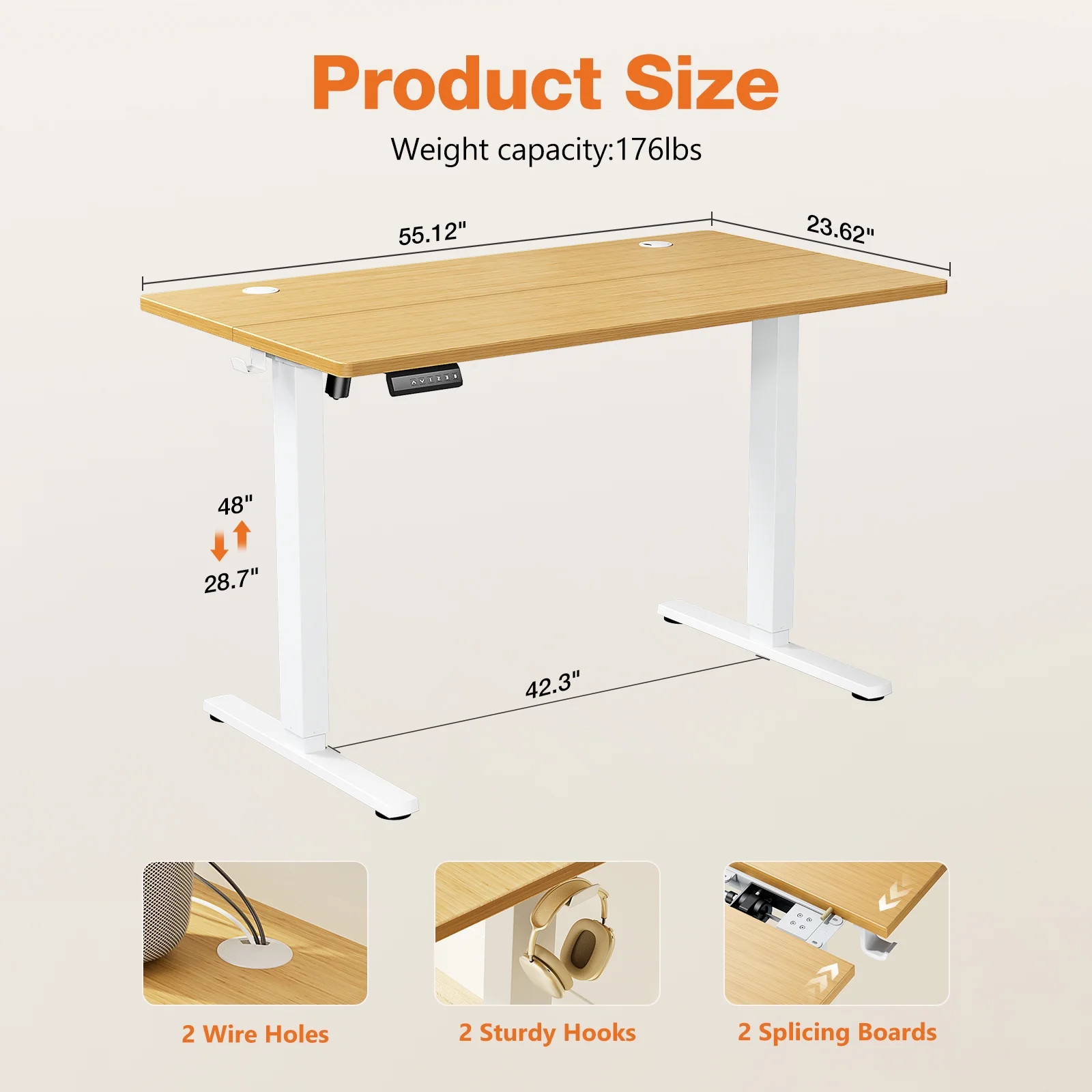 CONCETTA Electric Standing Desk, 55''x24'' Height Adjustable Desk, Home Office D gallery