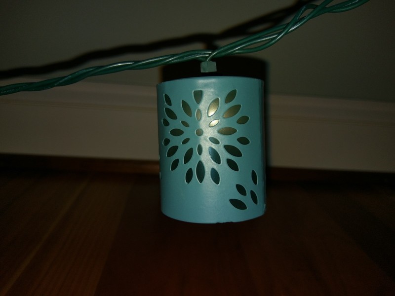 Teal Green Blue String Light Set Strand 10 Metal Cylinder Can Die Cut Out Flower gallery