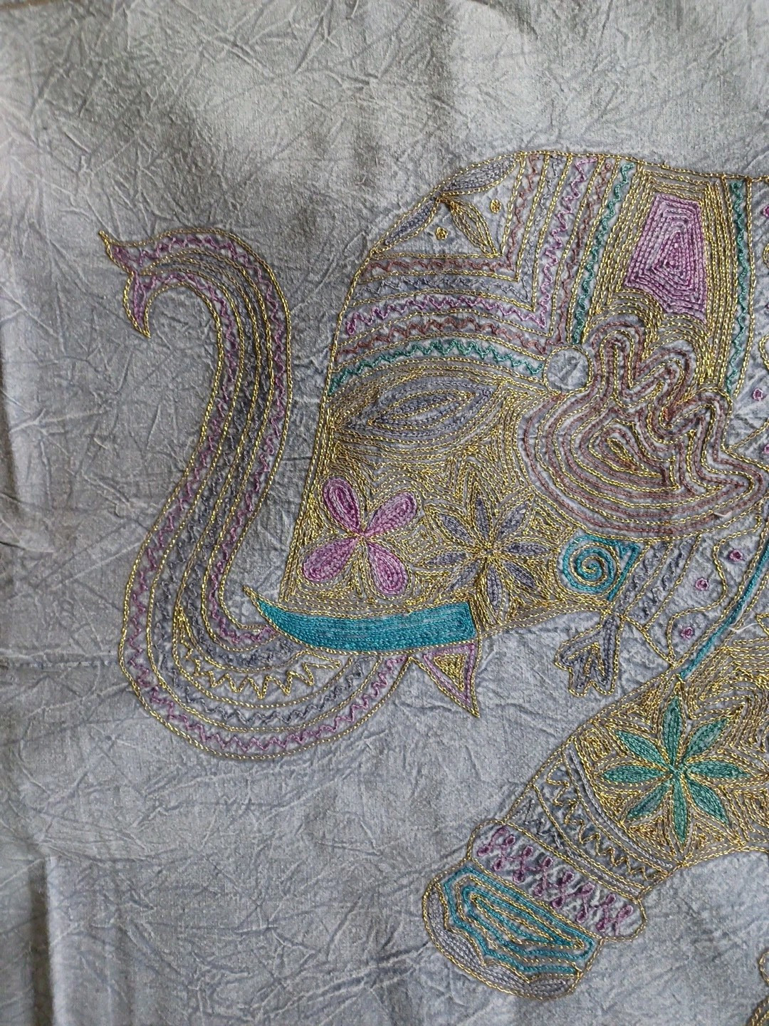 Wall hanging India table runner elephant Metallic Thread embroidery 32" X 65" gallery