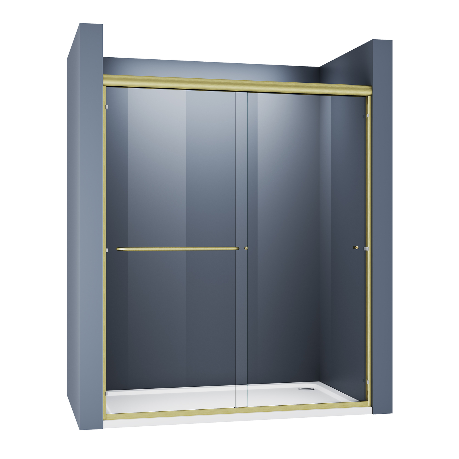 SUNNY Semi-Frameless Sliding Shower Door 58.5-60 In W X 72 In H in Brushed Gold gallery