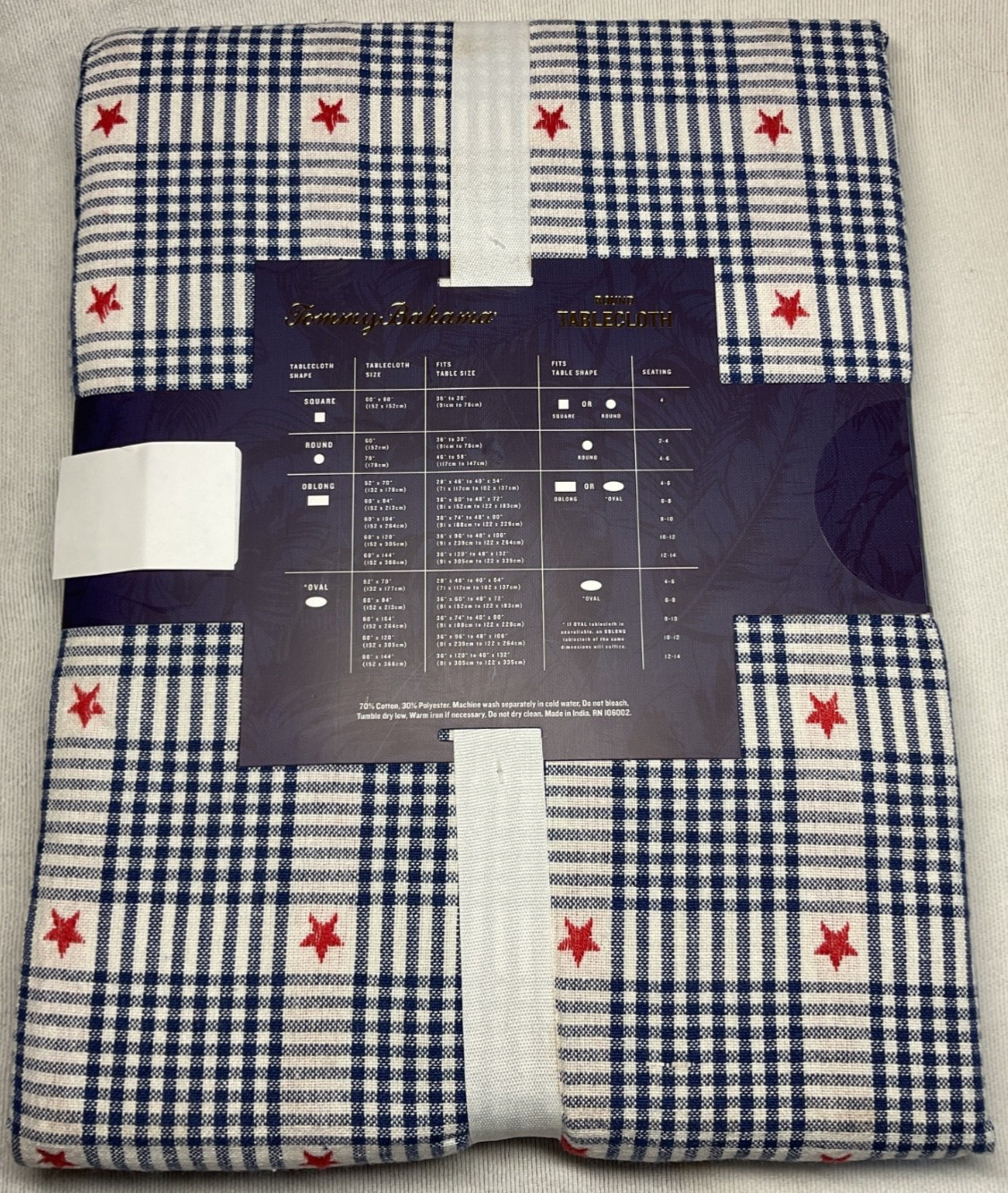 Tommy Bahama TABLECLOTH 90 IN PATRIOTIC Red White & NAVY Blue STARS NWT gallery