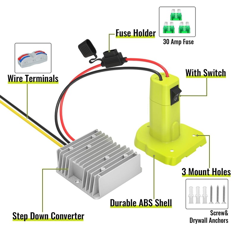 18V to 12V Step Down Voltage Regulator Adapter For Ryobi 18V Lithium Batteries gallery