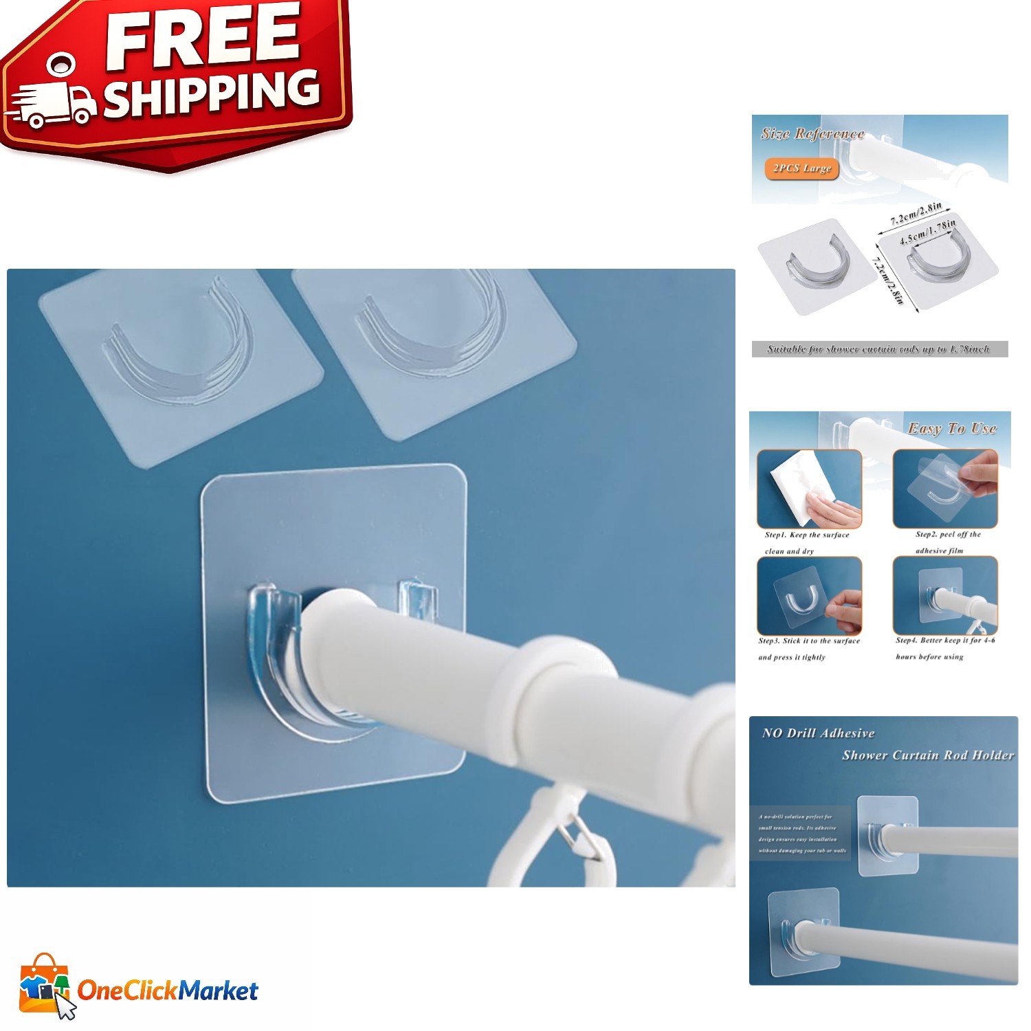 Transparent Shower Rod Holders - Easy No Drill Installation for Every Bathroom gallery