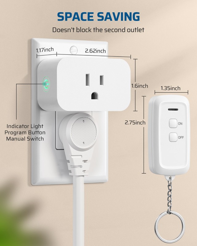 Wireless Remote Control Outlet, Plug-in, 15A 1875W, 100 Ft Range, No Wiring Need gallery