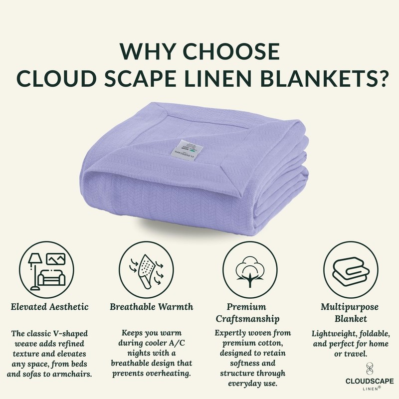 CLOUDSCAPE Cotton Throw for Couch - 100% Cotton Gauze Herringbone Weave - 50x... gallery