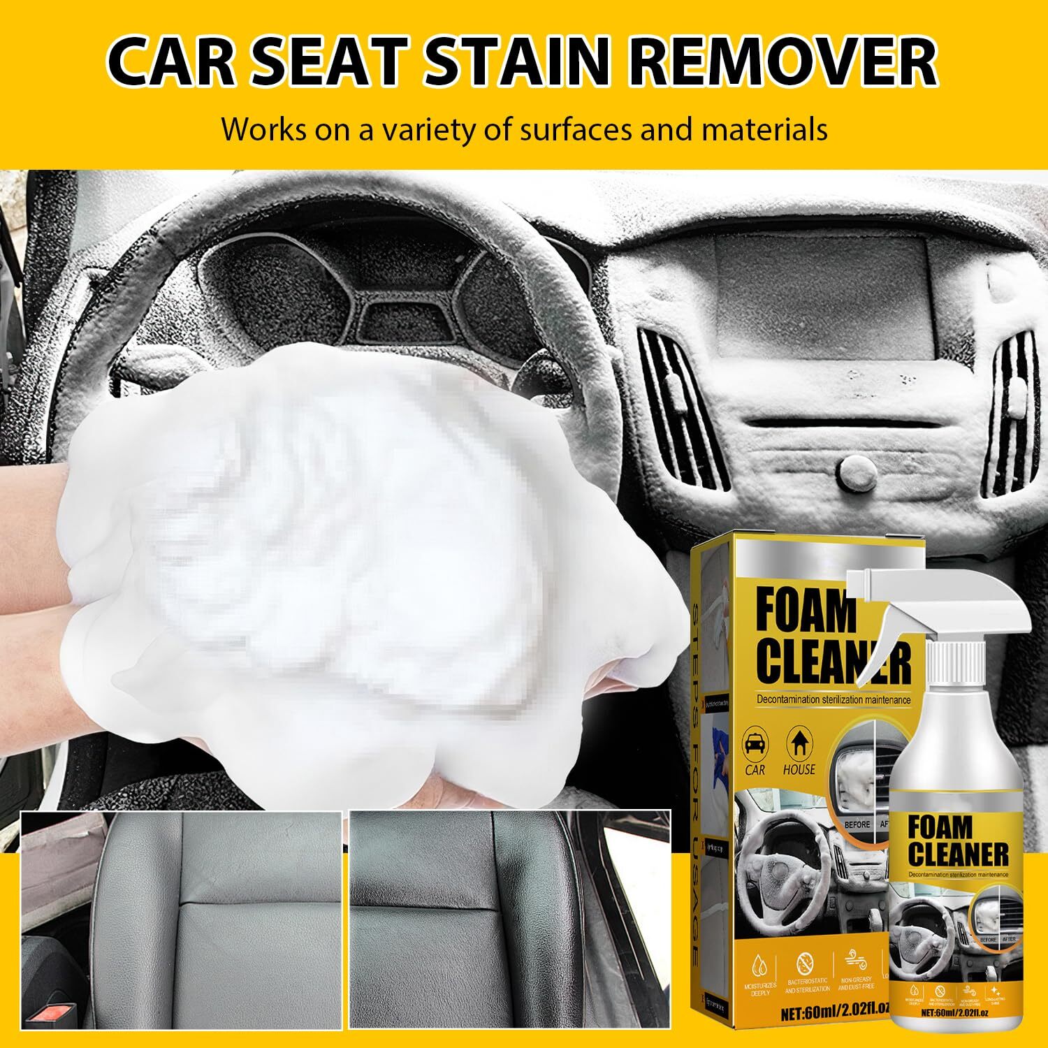 2PCS Car Interior Foam Cleaner Spray - Stain Remover for Seats & Upholstery gallery