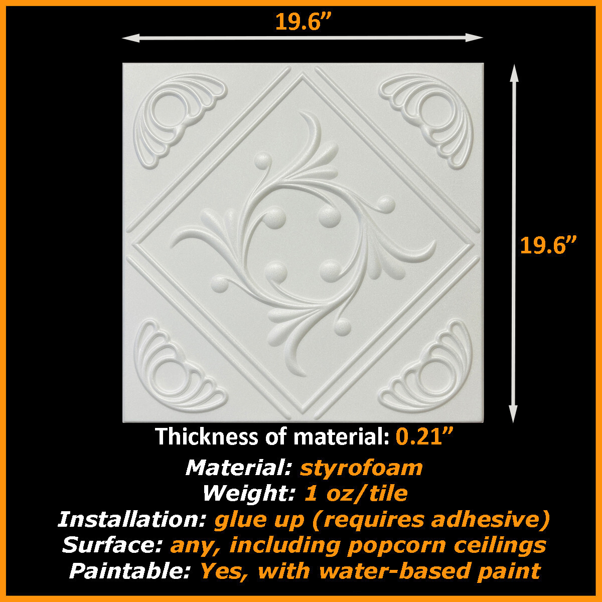 DIY Ceiling Tiles, Glue Up, Foam, 20x20, R2 White Pack of 8 (21 s/f) gallery