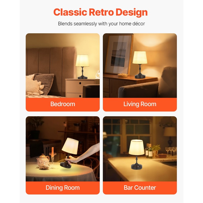 Cordless Table Lamp Rechargeable Battery Small Desk Lamp Fabric Shade Black gallery